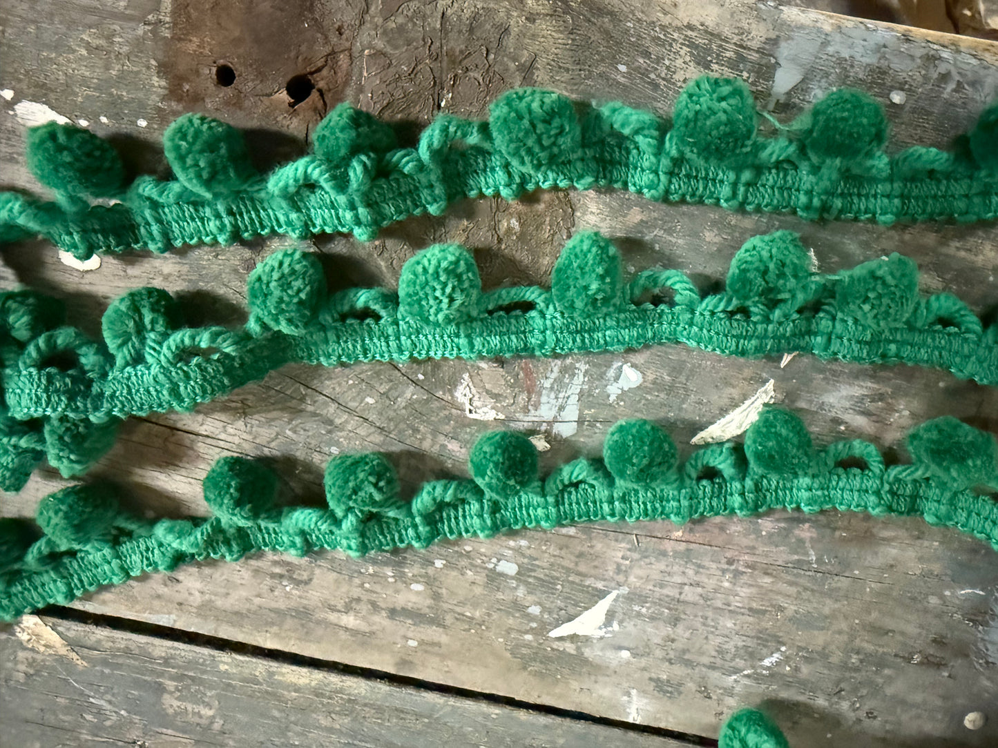 Vintage Green PomPom fringe