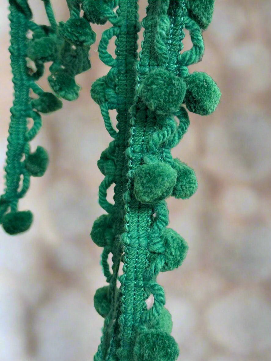 Vintage Green PomPom fringe