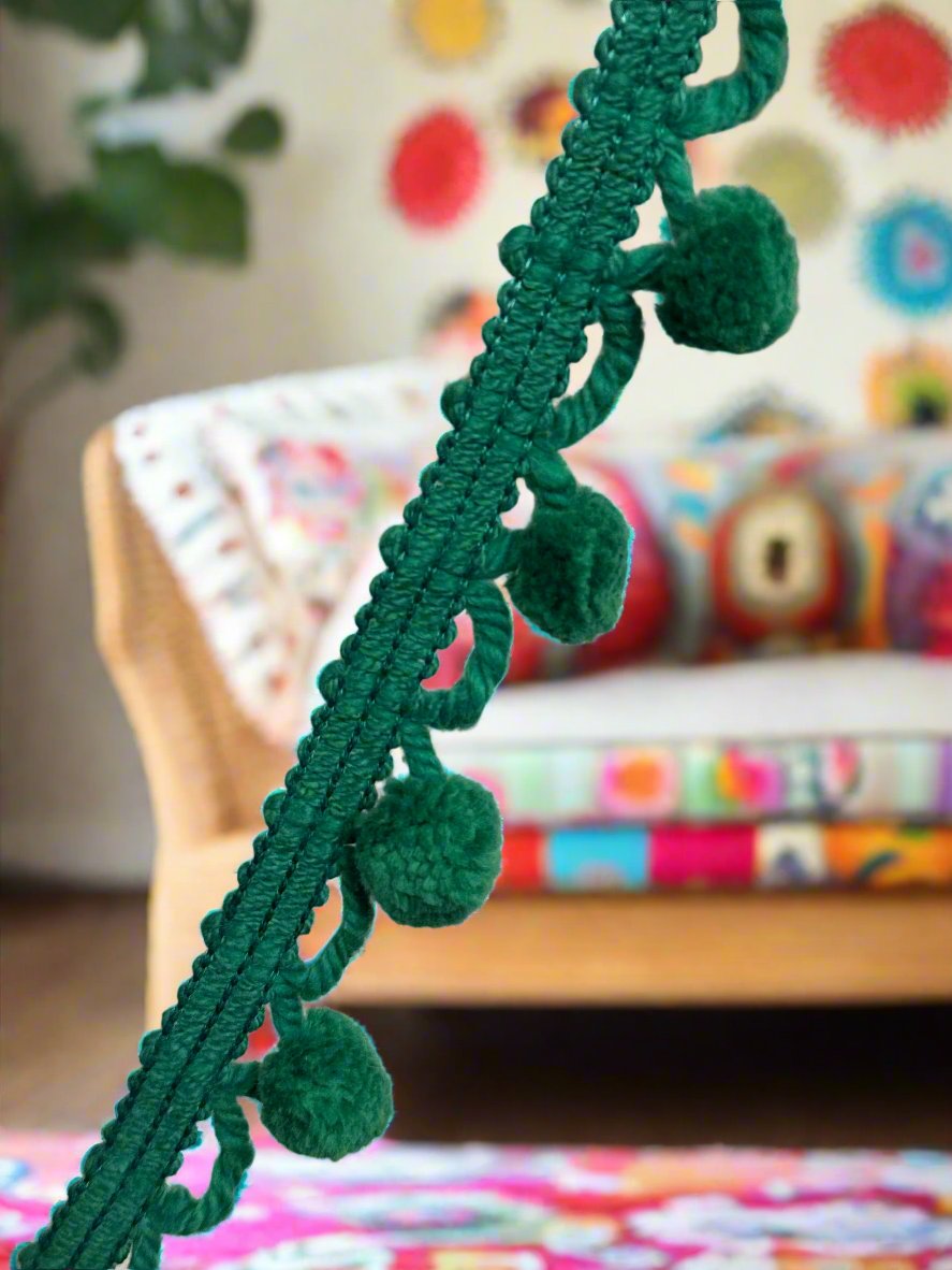 Vintage Green PomPom fringe