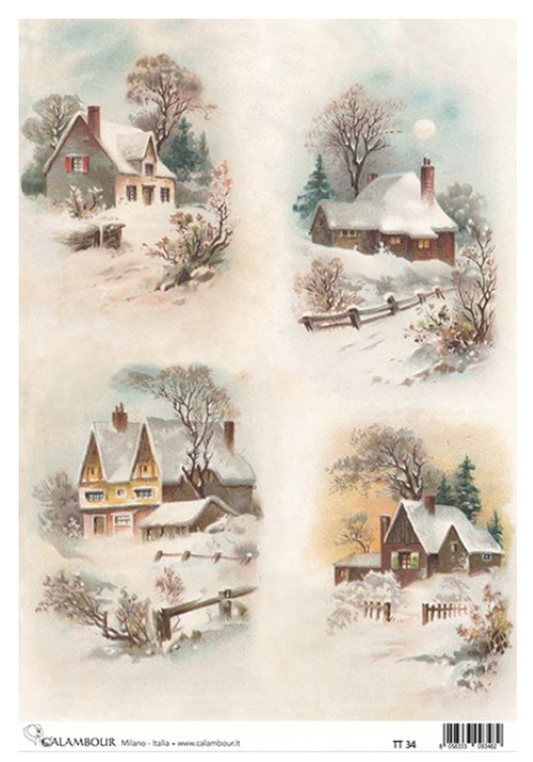 Snow Covered Houses Rice Paper