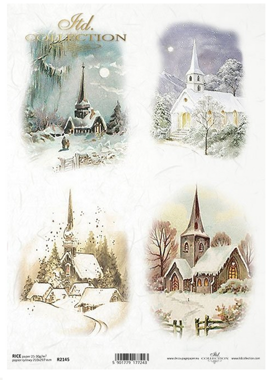 Winter Church Scenes Decoupage Paper