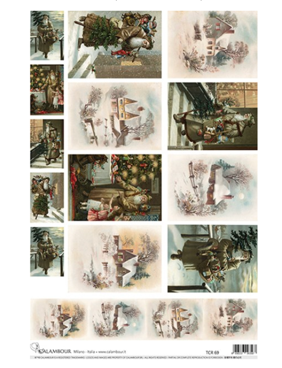 Vintage Santas and Snowy Houses Rice Paper