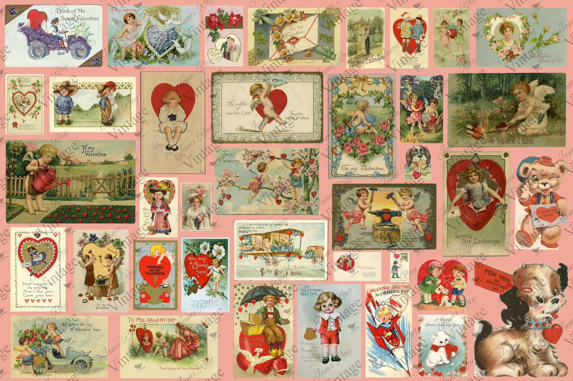 JRV Vintage Valentine Postcards Paper